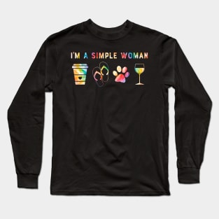 I'm a Simple Woman Coffee Slippers Animals Wine Long Sleeve T-Shirt